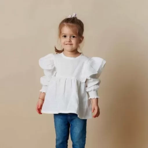 Body& T-Shirt& Blouse>Melissa Bonnie Ruffled Tunic For Children Premium Linen Bordeaux | Blush | Oceangreen | Lightturquoise