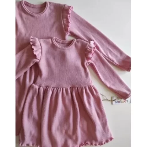 Skirts& Dresses>Melissa Children'S Dress With Ruffles Merino Rib 2X2 Pink