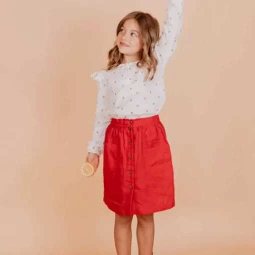 Skirts& Dresses>Melissa Children'S Skirt With Buttons In Premium Woven Linen Blush | Oceangreen | Bordeaux | Red