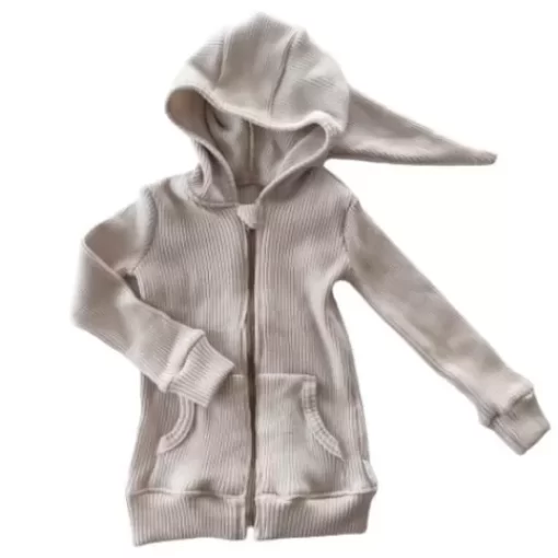 Sweaters& Cardigans& Sweatshirts>Melissa Long Hooded Sweatshirt For Children Merino Rib 2X2 Beige