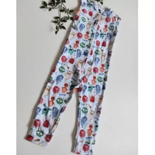 Pijama& Jumpsuit>Melissa Long Organic Cotton Sleeveless Jumpsuit Monsters