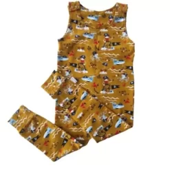 Pijama& Jumpsuit>Melissa Long Organic Cotton Sleeveless Jumpsuit Mustard Pirates