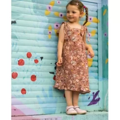 Skirts& Dresses>Melissa Organic Cotton Double Gauze Long Dress With Straps Brownflowers