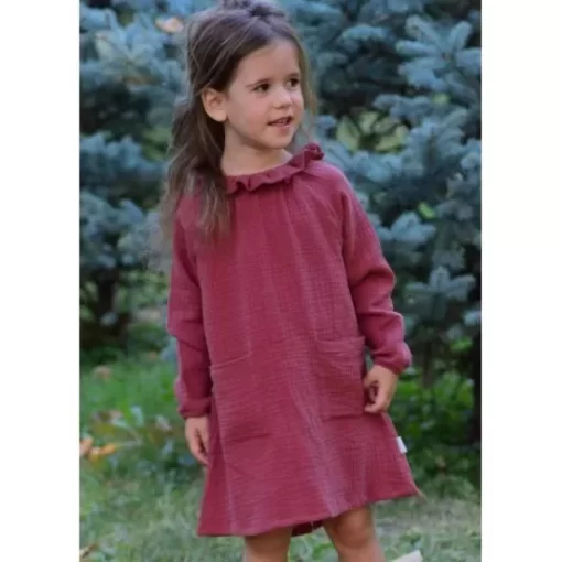 Skirts& Dresses>Melissa Organic Cotton Double Gauze Long-Sleeved Dress With Ruffles Orange | Mustard | Terracottadots