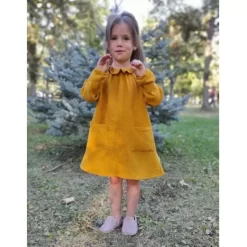 Skirts& Dresses>Melissa Organic Cotton Double Gauze Long-Sleeved Dress With Ruffles Orange | Mustard | Terracottadots