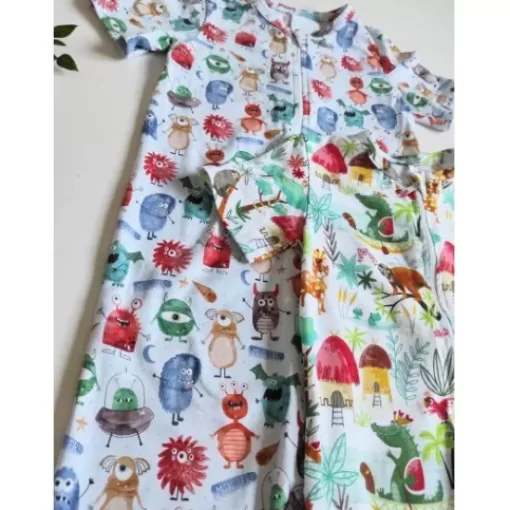 Pijama& Jumpsuit>Melissa Organic Cotton Short Overalls Monsters