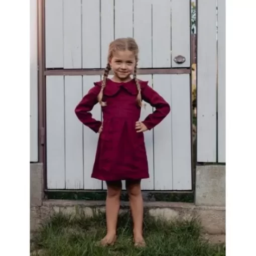 Skirts& Dresses>Melissa Premium Long-Sleeved Linen Children'S Dress Bordeaux | Red | Blush | Oceangreen