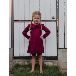 Skirts& Dresses>Melissa Premium Long-Sleeved Linen Children'S Dress Bordeaux | Red | Blush | Oceangreen