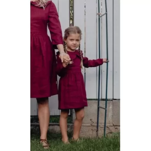 Skirts& Dresses>Melissa Premium Long-Sleeved Linen Children'S Dress Bordeaux | Red | Blush | Oceangreen