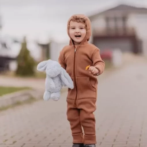 Pijama& Jumpsuit>Melissa Ribbed Merino Children'S Hooded Jumpsuit Beige | Bubblebee