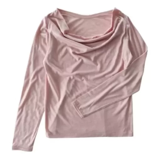 T-Shirt& Blouse>Melissa Women'S Cowl Neck Blouse Thin Merino Pink